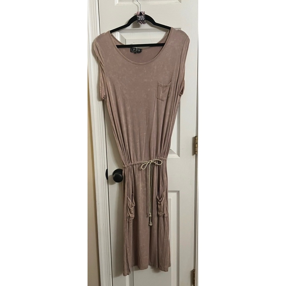 POL Clothing Mauve Taupe Acid Wash Drawstring Cargo Midi Dress YES97 Small